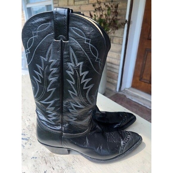 Nocona Vtg Black Premium Leather Cowboy Boots w/lizardskin Wingtips Mn’s Sz 10.5 main image 11